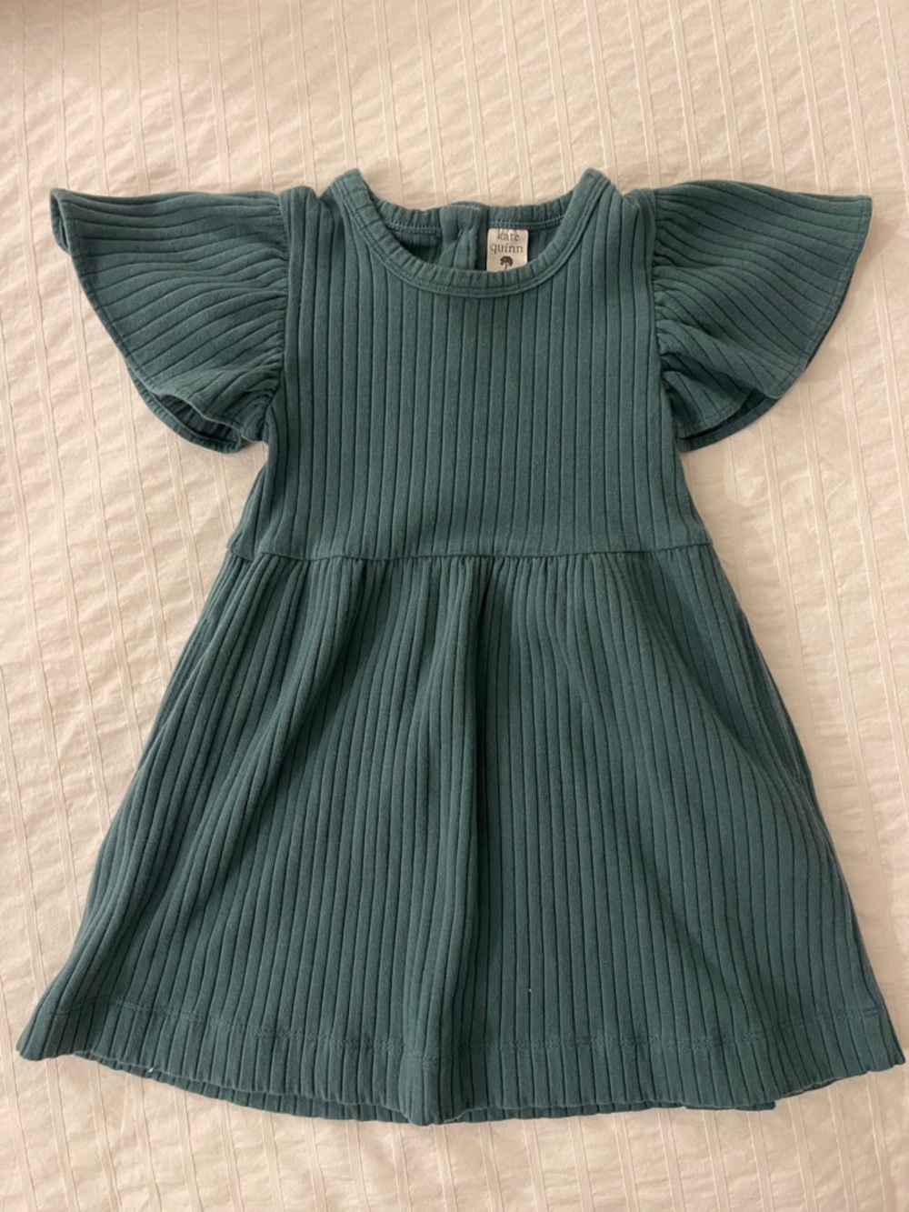 kate quinn Teal Ribbed Flutter-Sleeve toddler dress
